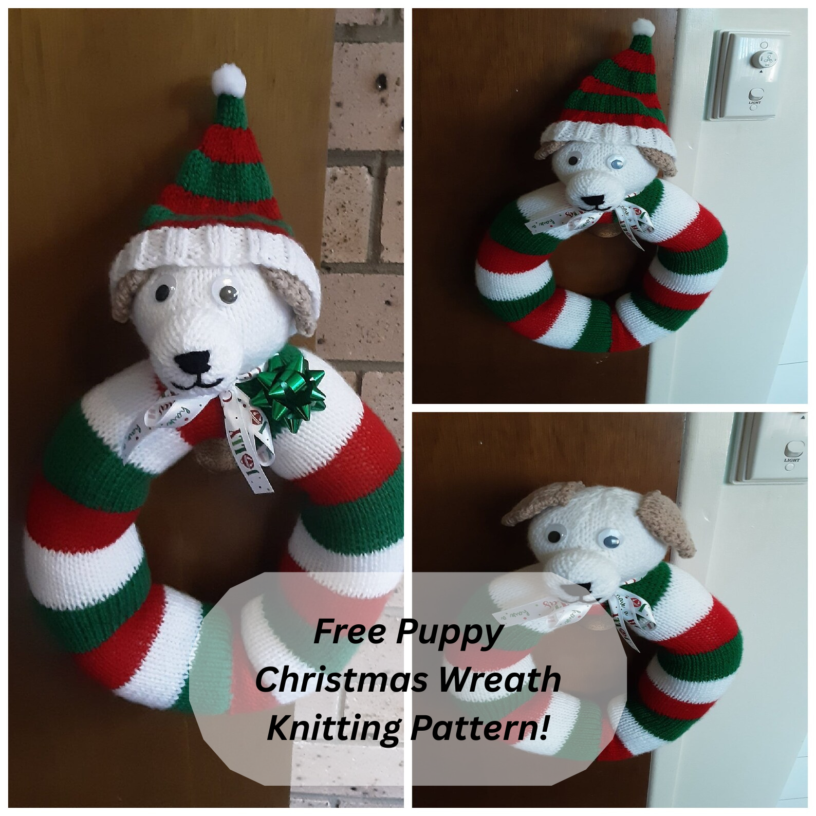 Free Puppy Christmas Wreath Knitting Pattern