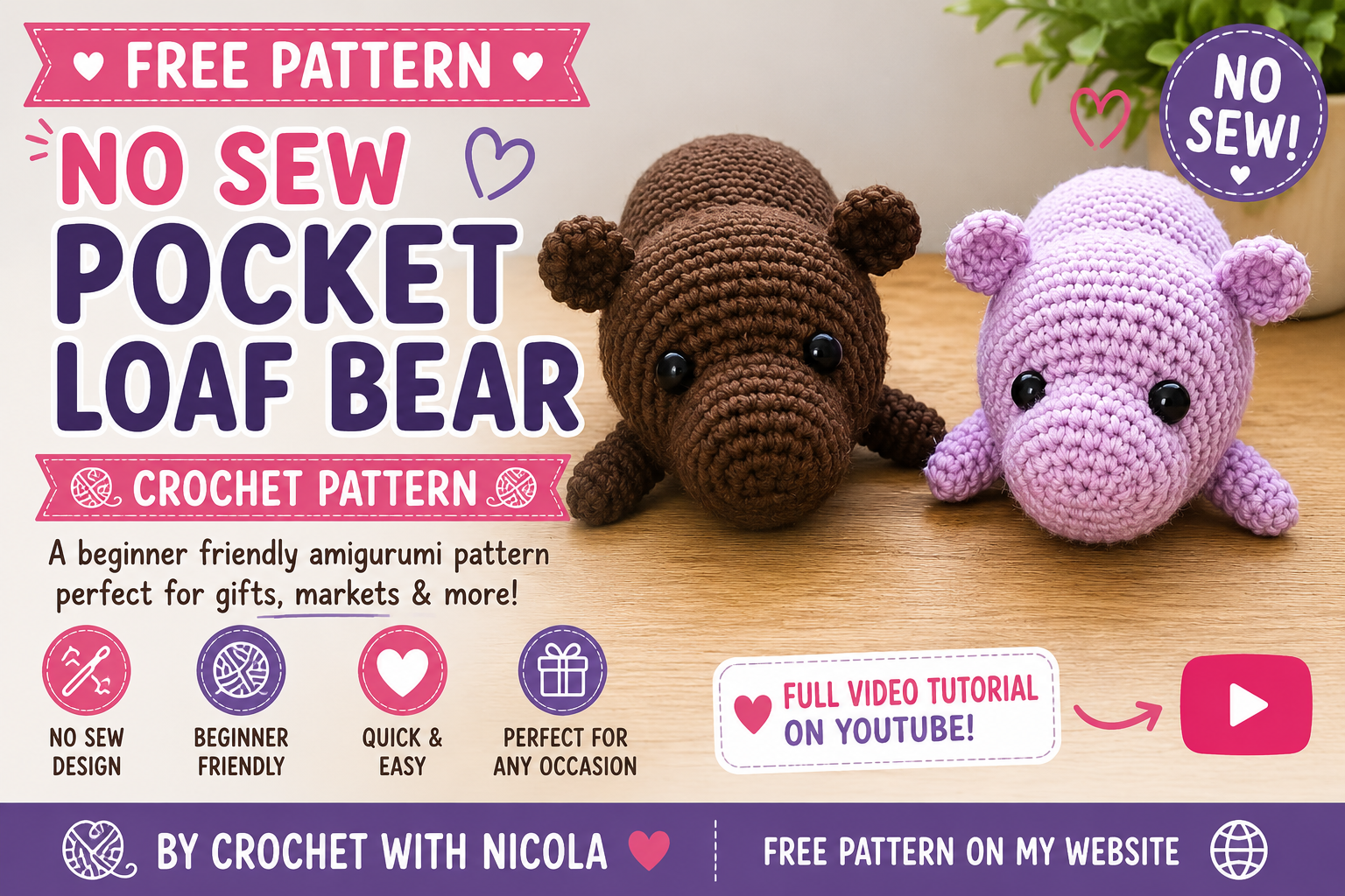 Free No Sew Pocket Loaf Bear Crochet Pattern